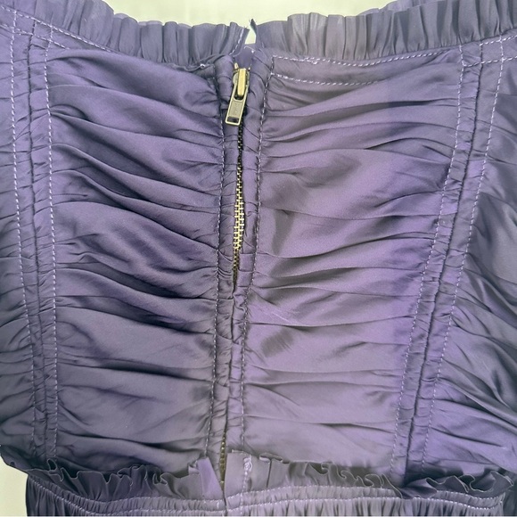 Ulla Johnson Purple Mia Ruched Satin Peplum Blouse - Picture 9 of 13